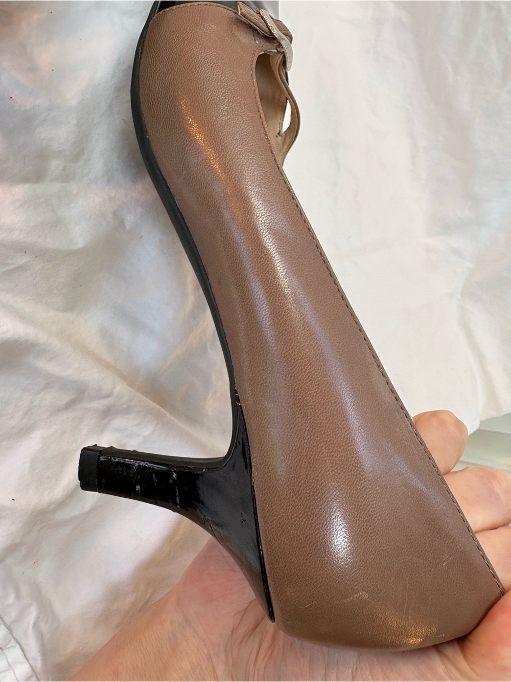 Franco Sarto Two-Tone Brown and Black Pointed-Toe Pumps - Picture 8 of 11